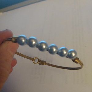 L and D Designer aqua faux pearls on copper wire braclet